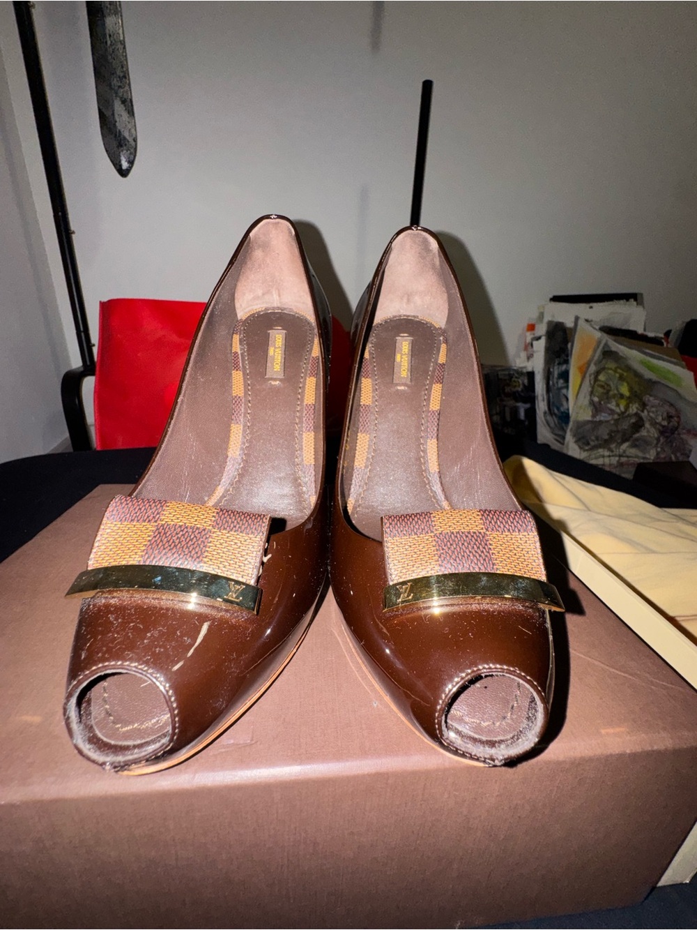 Louis Vuitton Brown Patent Leather High Heel Pumps with Bow Accent - Picture 2 of 9